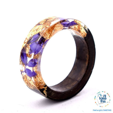 Image of Handmade Floral, Wooden Resin Rings, featuring internal micro plants, beeswax polish finish - I'LL TAKE THIS