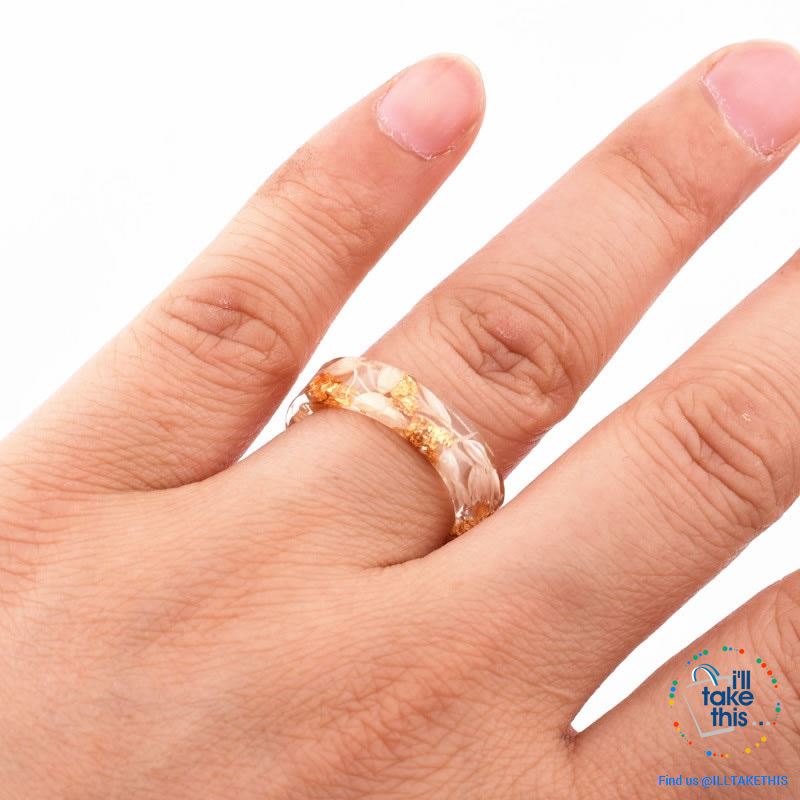 Handmade Floral, Wooden Resin Rings, featuring internal micro plants, beeswax polish finish - I'LL TAKE THIS