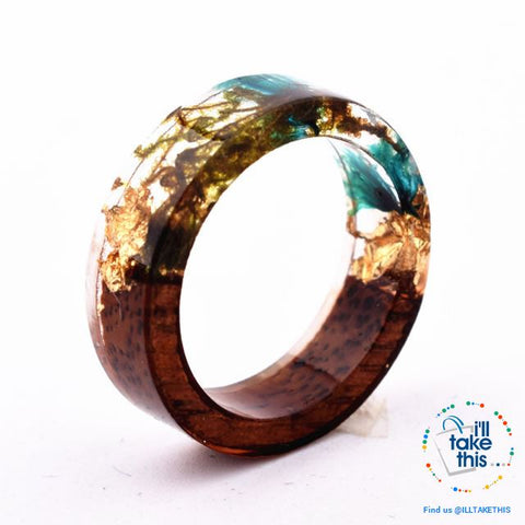 Image of Handmade Floral, Wooden Resin Rings, featuring internal micro plants, beeswax polish finish - I'LL TAKE THIS