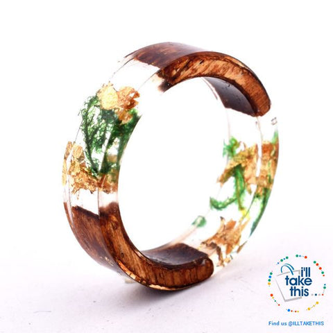 Image of Handmade Floral, Wooden Resin Rings, featuring internal micro plants, beeswax polish finish - I'LL TAKE THIS