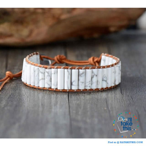 Image of Handmade Natural Stone Single Leather weaved wrap bracelets - I'LL TAKE THIS