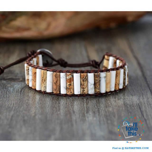 Handmade Natural Stone Single Leather weaved wrap bracelets - I'LL TAKE THIS