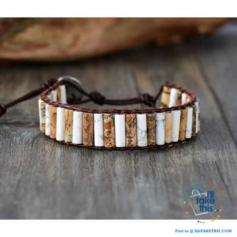 Image of Handmade Natural Stone Single Leather weaved wrap bracelets - I'LL TAKE THIS