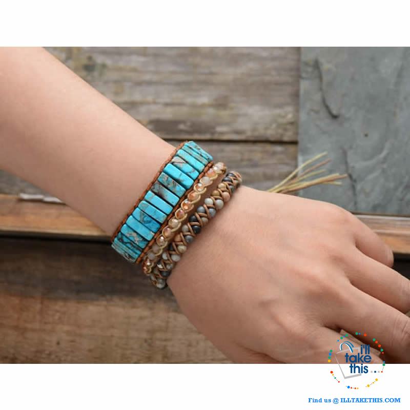 Bohemian Handmade Multi Color Natural Stone Bracelets, Turquoise or Tan Colors - I'LL TAKE THIS