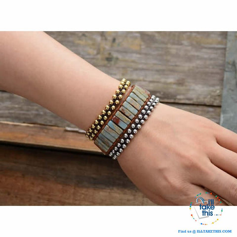 Image of Bohemian Handmade Multi Color Natural Stone Bracelets, Turquoise or Tan Colors - I'LL TAKE THIS