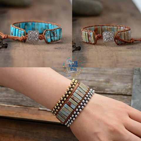 Image of Bohemian Handmade Multi Color Natural Stone Bracelets, Turquoise or Tan Colors - I'LL TAKE THIS