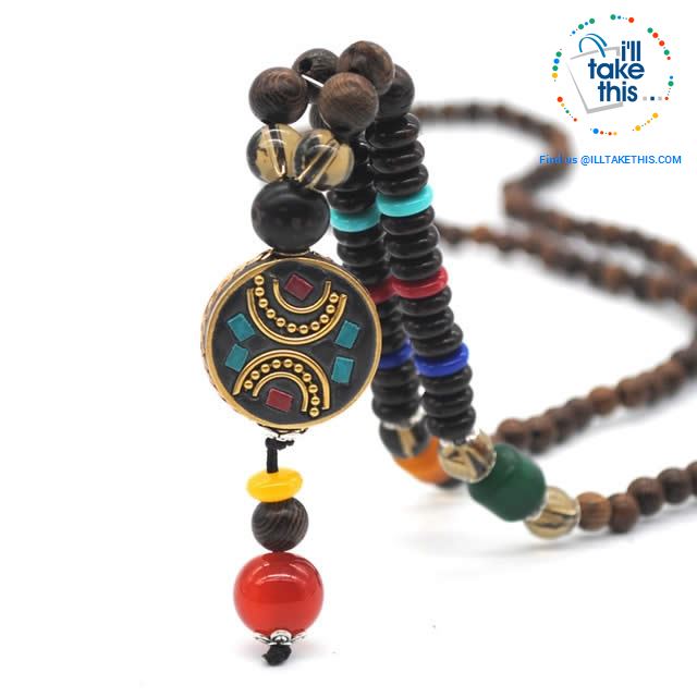 Handmade Buddhist Mala Wood Beads Pendant & Necklace - 11 Statement  Necklaces to choose from - I'LL TAKE THIS