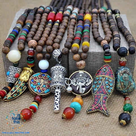 Image of Handmade Buddhist Mala Wood Beads Pendant & Necklace - 11 Statement  Necklaces to choose from - I'LL TAKE THIS