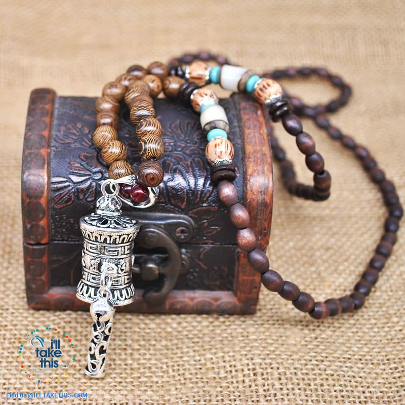 Handmade Buddhist Mala Wood Beads Pendant & Necklace - 11 Statement  Necklaces to choose from - I'LL TAKE THIS