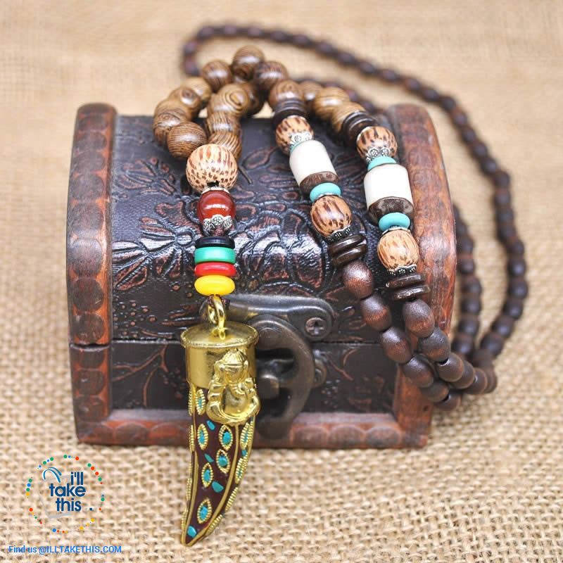 Handmade Buddhist Mala Wood Beads Pendant & Necklace - 11 Statement  Necklaces to choose from - I'LL TAKE THIS