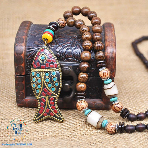 Image of Handmade Buddhist Mala Wood Beads Pendant & Necklace - 11 Statement  Necklaces to choose from - I'LL TAKE THIS