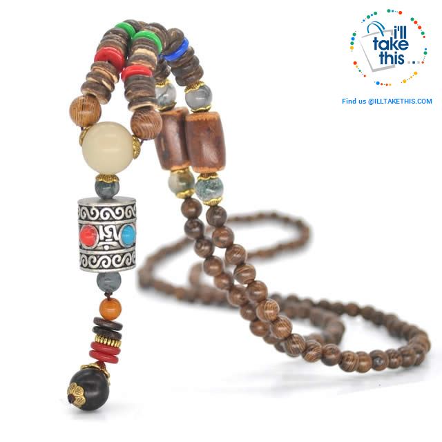 Handmade Buddhist Mala Wood Beads Pendant & Necklace - 11 Statement  Necklaces to choose from - I'LL TAKE THIS