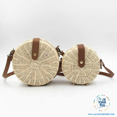Image of Handwoven Round Rattan Straw Beach Bags ideal Shoulder or Crossbody Bags - Small or Medium Sizing - I'LL TAKE THIS