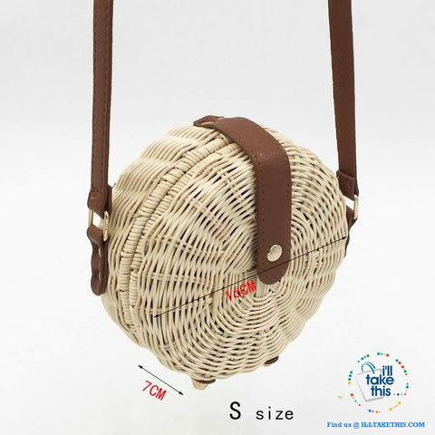 Image of Handwoven Round Rattan Straw Beach Bags ideal Shoulder or Crossbody Bags - Small or Medium Sizing - I'LL TAKE THIS