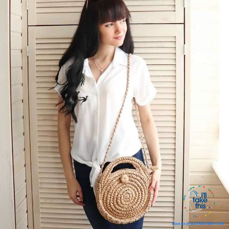 Handwoven Round Rattan Straw handbag, ideal Crossbody bag coupled with handles - 2 Colors options - I'LL TAKE THIS