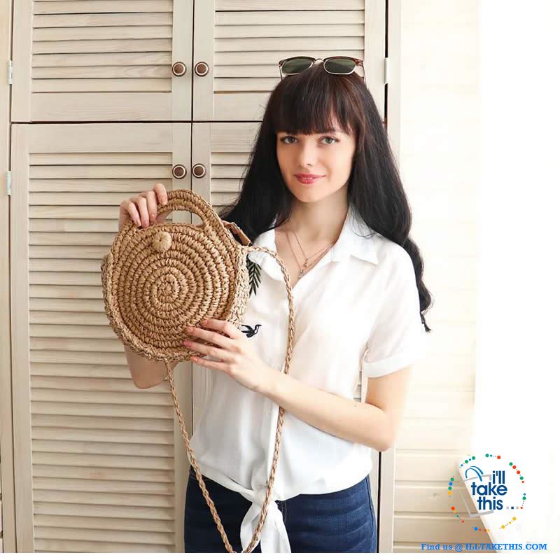 Handwoven Round Rattan Straw handbag, ideal Crossbody bag coupled with handles - 2 Colors options - I'LL TAKE THIS