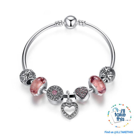 Image of Silver Plated Pink or Blue Heart Charm Bracelets, ideal Beaded Bangle/Jewelry Gift for all occasions - I'LL TAKE THIS