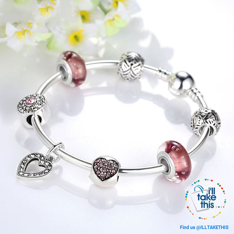Silver Plated Pink or Blue Heart Charm Bracelets, ideal Beaded Bangle/Jewelry Gift for all occasions - I'LL TAKE THIS