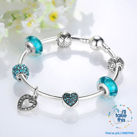 Image of Silver Plated Pink or Blue Heart Charm Bracelets, ideal Beaded Bangle/Jewelry Gift for all occasions - I'LL TAKE THIS
