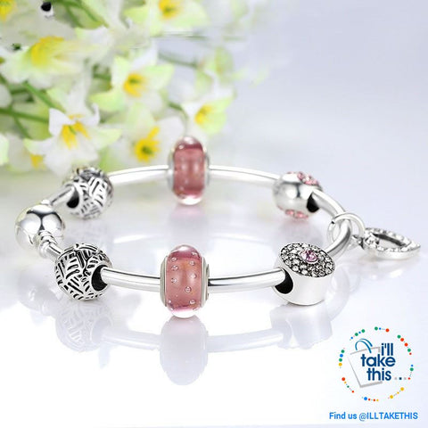 Image of Silver Plated Pink or Blue Heart Charm Bracelets, ideal Beaded Bangle/Jewelry Gift for all occasions - I'LL TAKE THIS
