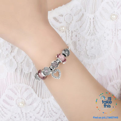 Image of Silver Plated Pink or Blue Heart Charm Bracelets, ideal Beaded Bangle/Jewelry Gift for all occasions - I'LL TAKE THIS