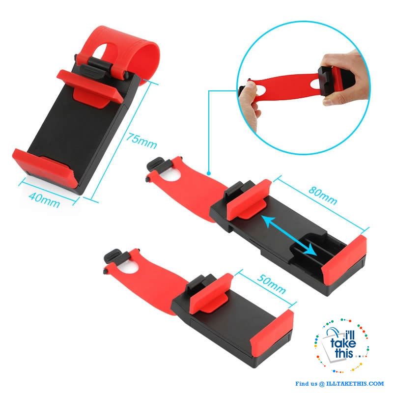 iPhone/Android Universal Cell SmartPhone/GPS Car Steering Wheel Clip, Mount/Holder in Black or Red! - I'LL TAKE THIS
