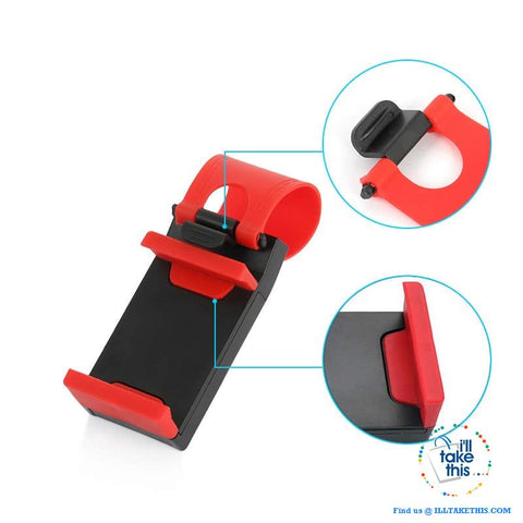 Image of iPhone/Android Universal Cell SmartPhone/GPS Car Steering Wheel Clip, Mount/Holder in Black or Red! - I'LL TAKE THIS