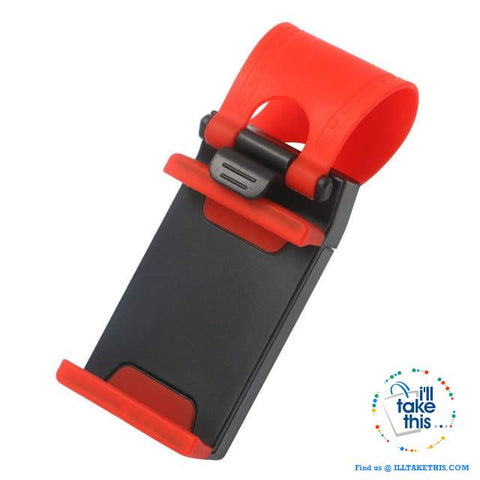 Image of iPhone/Android Universal Cell SmartPhone/GPS Car Steering Wheel Clip, Mount/Holder in Black or Red! - I'LL TAKE THIS