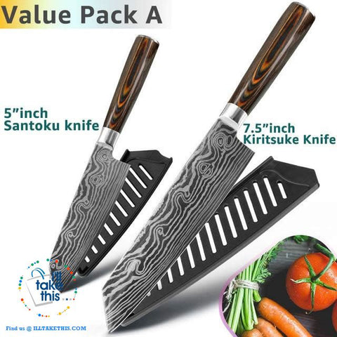 Image of Japanese Style High Carbon Stainless Steel Lasered design Chef Kitchen Knives - I'LL TAKE THIS