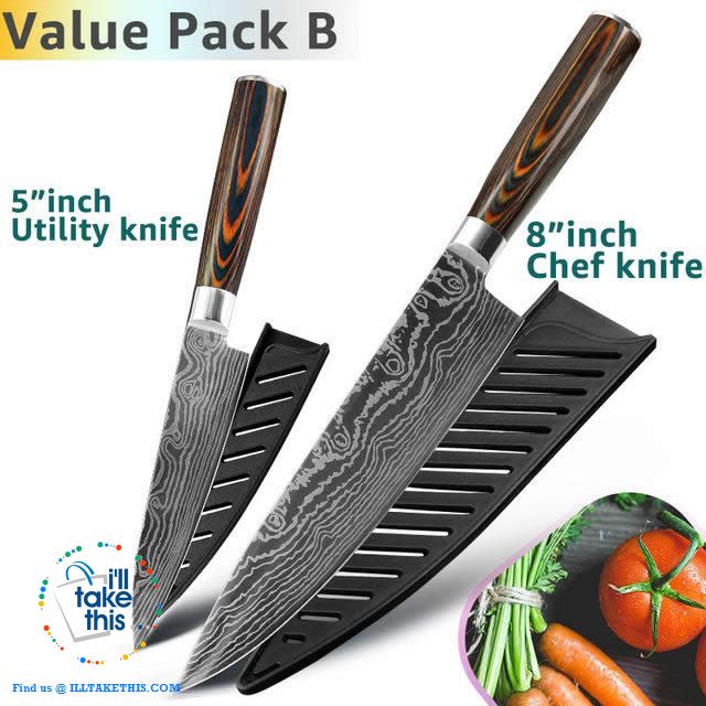 Japanese Style High Carbon Stainless Steel Lasered design Chef Kitchen Knives - I'LL TAKE THIS