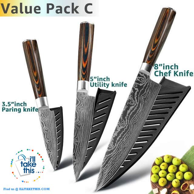 Japanese Style High Carbon Stainless Steel Lasered design Chef Kitchen Knives - I'LL TAKE THIS