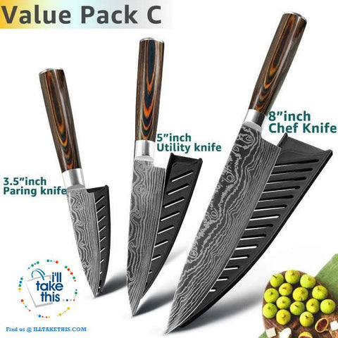 Image of Japanese Style High Carbon Stainless Steel Lasered design Chef Kitchen Knives - I'LL TAKE THIS
