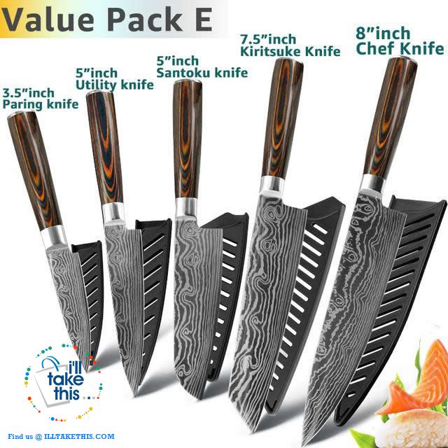 Japanese Style High Carbon Stainless Steel Lasered design Chef Kitchen Knives - I'LL TAKE THIS