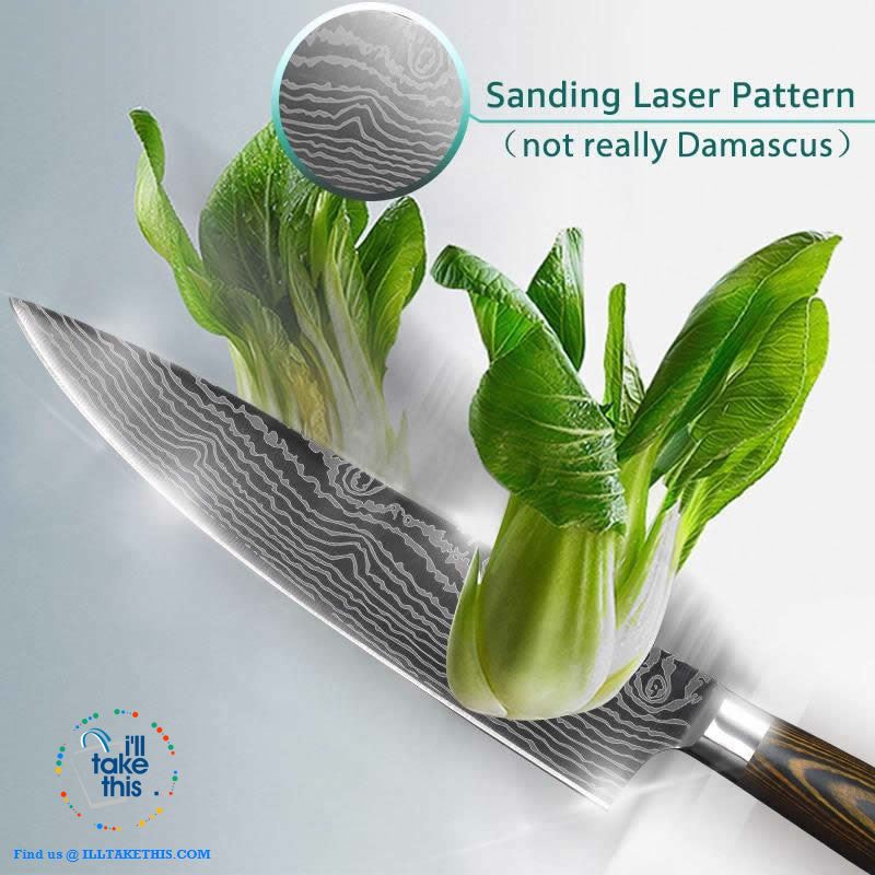Japanese Style High Carbon Stainless Steel Lasered design Chef Kitchen Knives - I'LL TAKE THIS