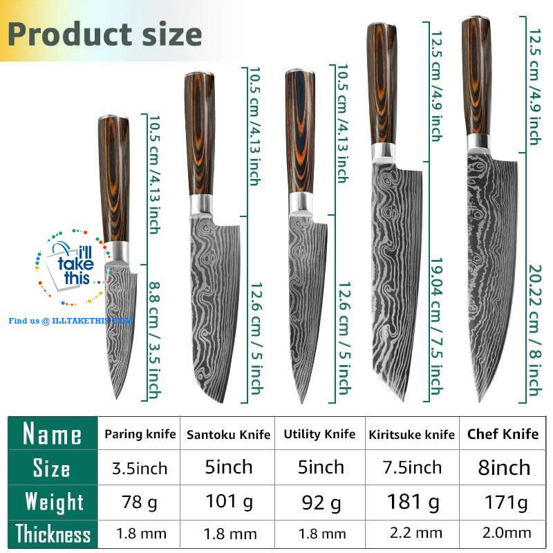 Japanese Style High Carbon Stainless Steel Lasered design Chef Kitchen Knives - I'LL TAKE THIS