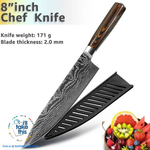 Image of Japanese Style High Carbon Stainless Steel Lasered design Chef Kitchen Knives - I'LL TAKE THIS