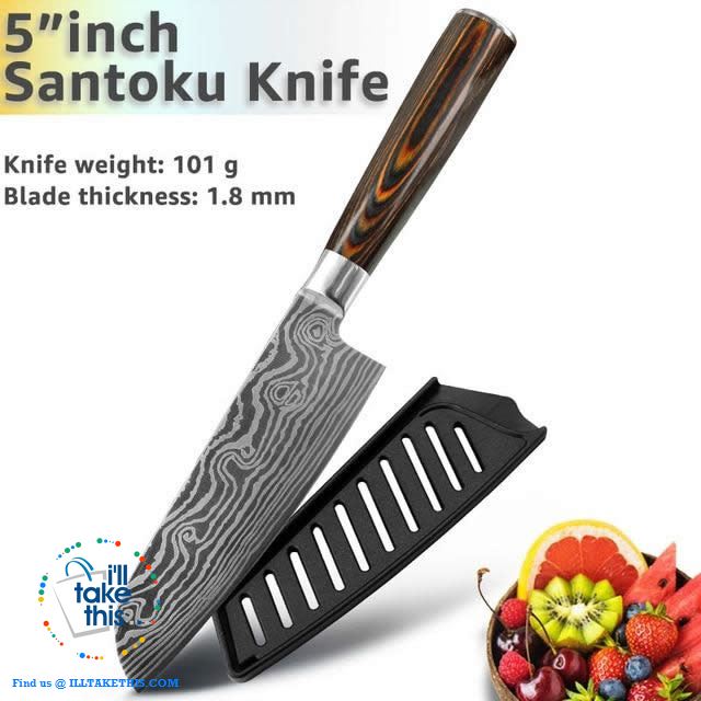 Japanese Style High Carbon Stainless Steel Lasered design Chef Kitchen Knives - I'LL TAKE THIS