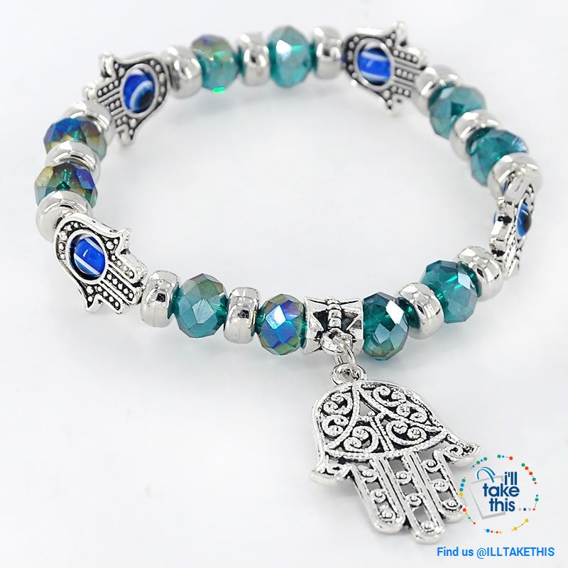 Handmade elasticized Kabbalah Fatima Hamsa Hand Blue Evil Eye Charms Bracelets, attract good Luck - I'LL TAKE THIS