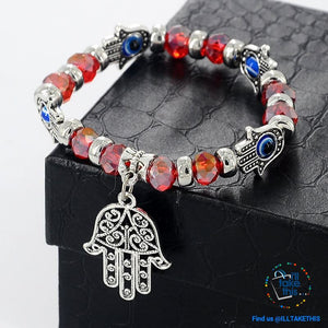 Handmade elasticized Kabbalah Fatima Hamsa Hand Blue Evil Eye Charms Bracelets, attract good Luck