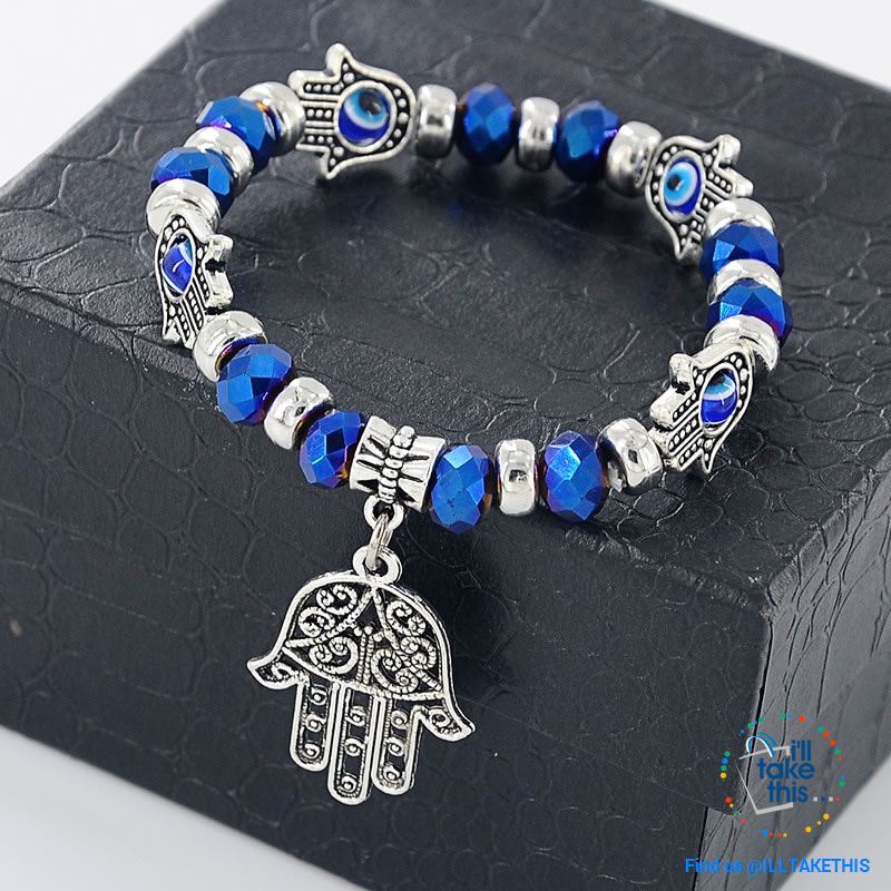 Handmade elasticized Kabbalah Fatima Hamsa Hand Blue Evil Eye Charms Bracelets, attract good Luck - I'LL TAKE THIS