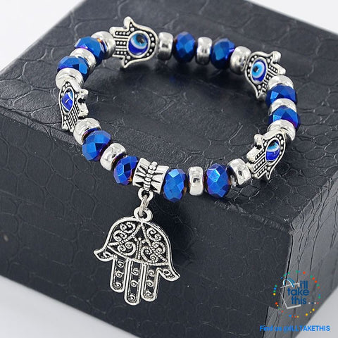 Image of Handmade elasticized Kabbalah Fatima Hamsa Hand Blue Evil Eye Charms Bracelets, attract good Luck - I'LL TAKE THIS