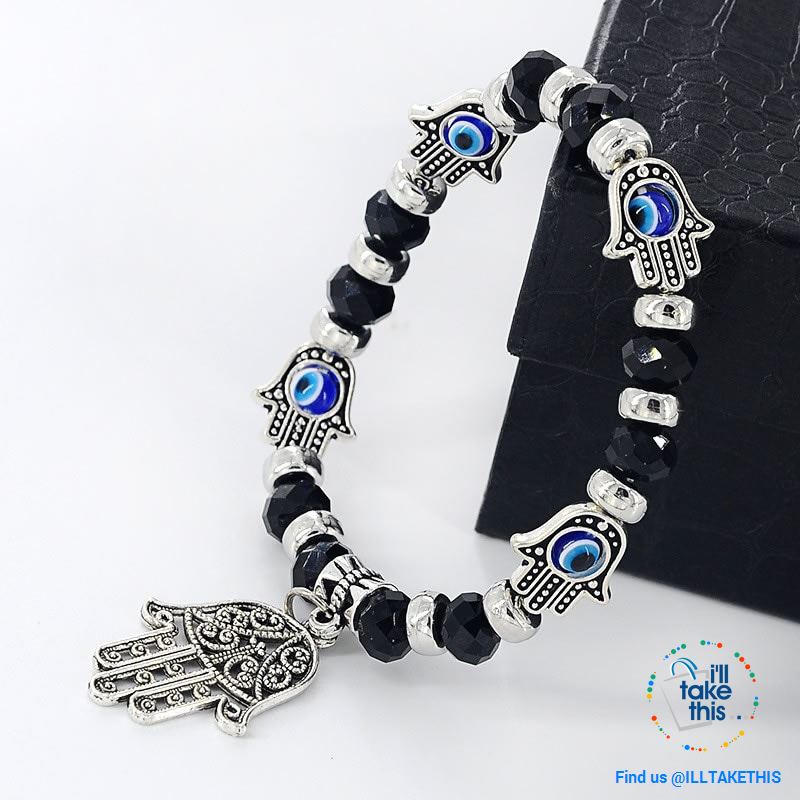 Handmade elasticized Kabbalah Fatima Hamsa Hand Blue Evil Eye Charms Bracelets, attract good Luck - I'LL TAKE THIS