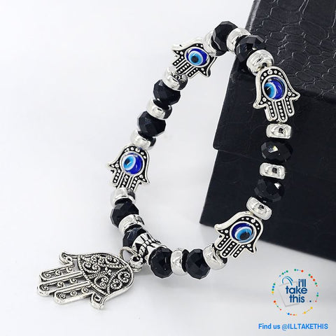 Image of Handmade elasticized Kabbalah Fatima Hamsa Hand Blue Evil Eye Charms Bracelets, attract good Luck - I'LL TAKE THIS