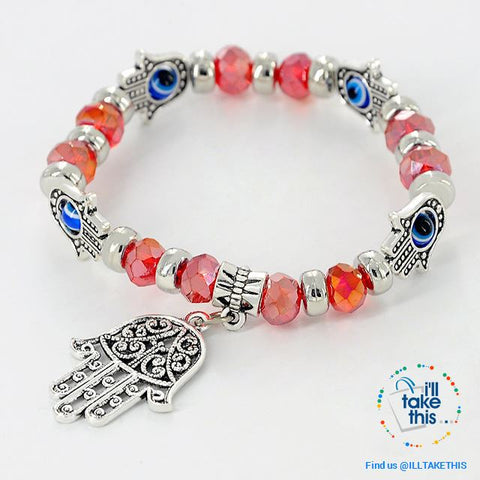 Image of Handmade elasticized Kabbalah Fatima Hamsa Hand Blue Evil Eye Charms Bracelets, attract good Luck - I'LL TAKE THIS