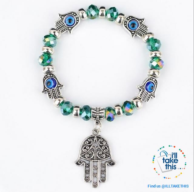 Handmade elasticized Kabbalah Fatima Hamsa Hand Blue Evil Eye Charms Bracelets, attract good Luck - I'LL TAKE THIS