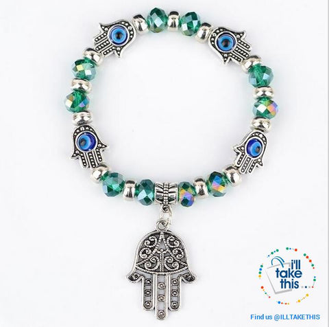 Image of Handmade elasticized Kabbalah Fatima Hamsa Hand Blue Evil Eye Charms Bracelets, attract good Luck - I'LL TAKE THIS