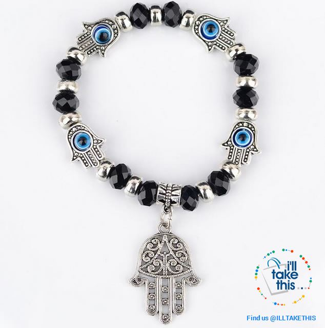 Handmade elasticized Kabbalah Fatima Hamsa Hand Blue Evil Eye Charms Bracelets, attract good Luck - I'LL TAKE THIS