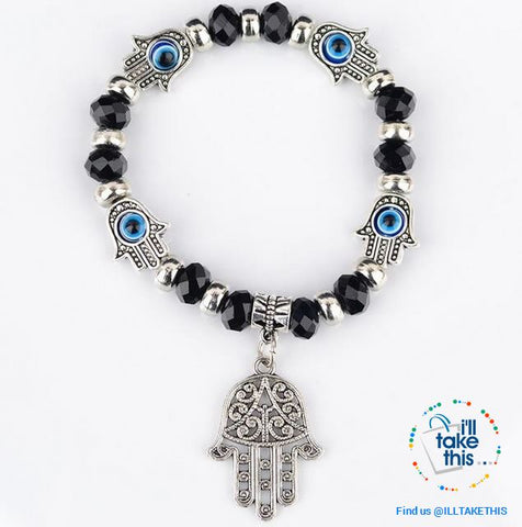 Image of Handmade elasticized Kabbalah Fatima Hamsa Hand Blue Evil Eye Charms Bracelets, attract good Luck - I'LL TAKE THIS