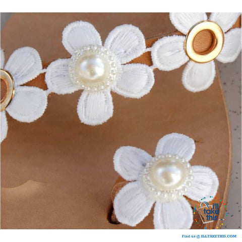 Image of Ladies Bohemian Beach Sandals with 🌼 Crisp White Flowers - I'LL TAKE THIS