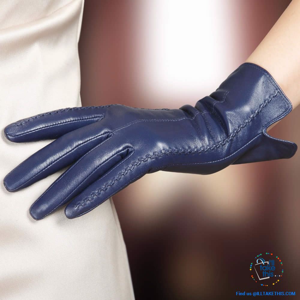 Full-finger Women's Gloves handcrafted in Super-soft Lambskin, lined in Vegan fur - 7 Colors - I'LL TAKE THIS